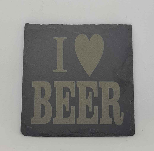 I Love Beer Slate Coaster